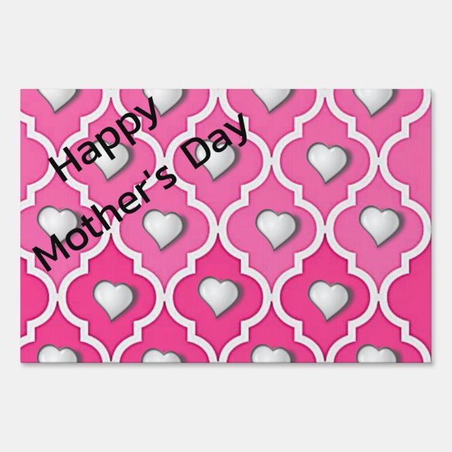 White Hearts Pink Happy Mother's Day Yard Sign (Front)