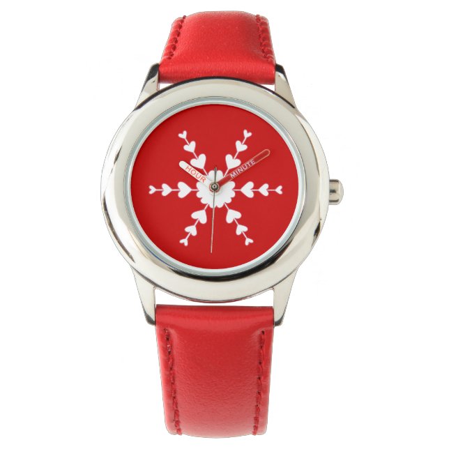 White Hearts Snowflake outlined in Red, Watches (Front)