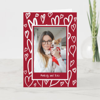 White Hearts Valentine Photo Frame Holiday Card