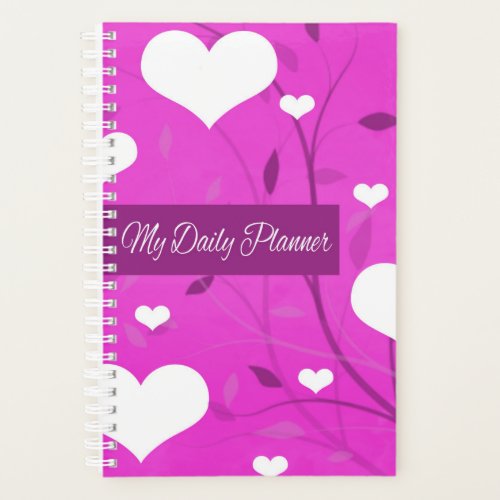 White Hearts Violet Floral Daily Planner