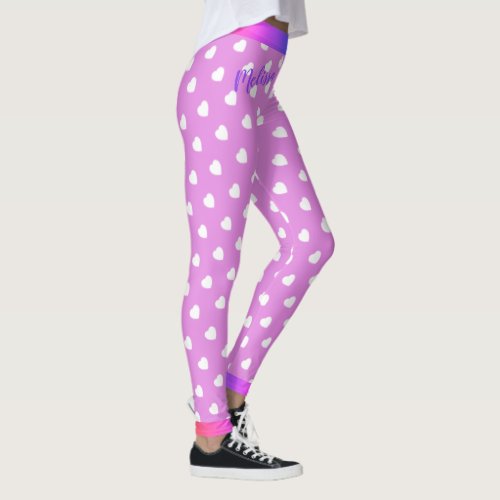 White Hearts with Your Name on Pink Leggings