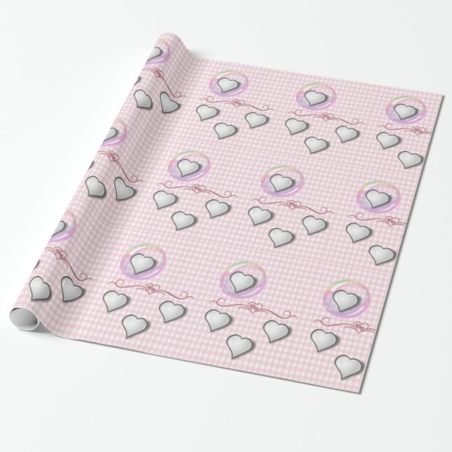 White Hearts Wrapping Paper (Unrolled)