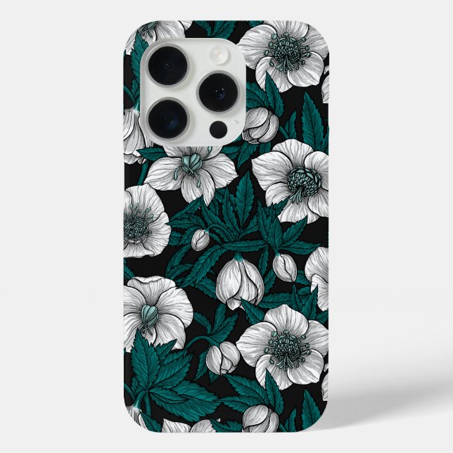 White Hellebores with blue leaves Case-Mate iPhone Case (Back)