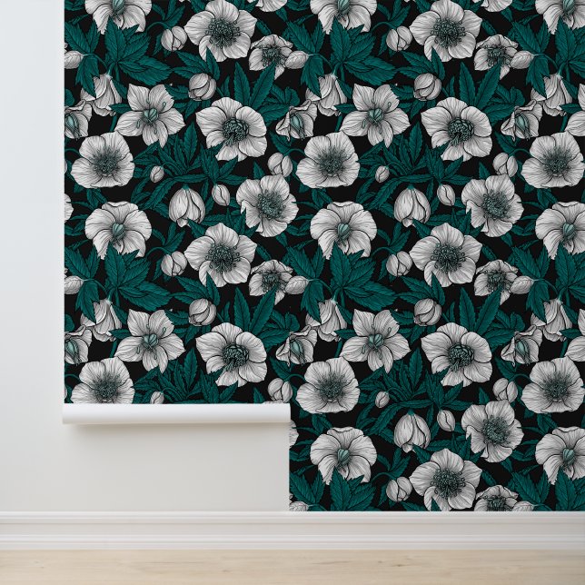 White Hellebores with blue leaves Wallpaper (Application)