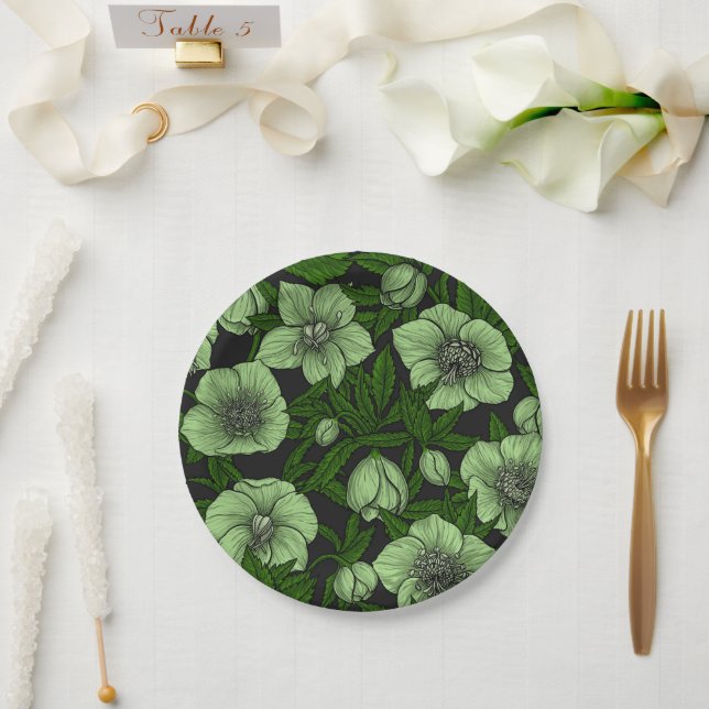 White Hellebores with leaves Paper Plates (Wedding)