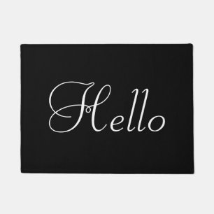 White Hello on Black Doormat