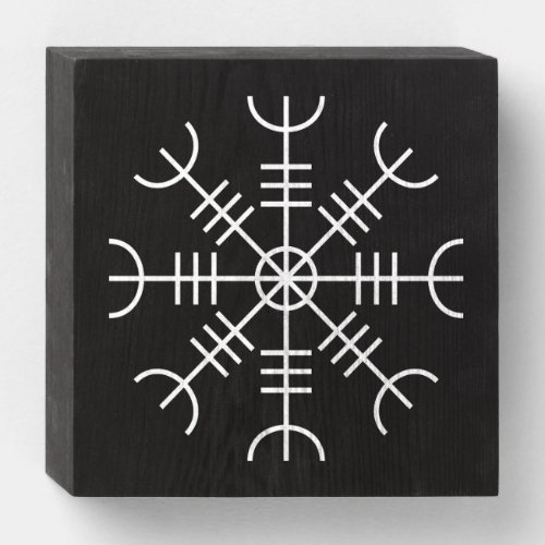 White Helm of Awe and Terror on Black Wooden Box Sign