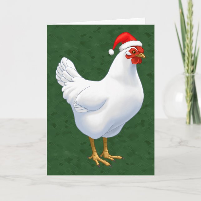 White Hen in Santa Hat Merry Chickmas Holiday Card (Front)