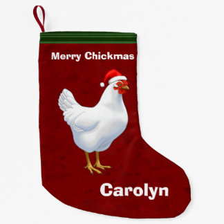 White Hen in Santa Hat Merry Chickmas Small Christmas Stocking