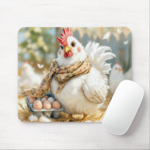 White Hen With Eggs In a Carton Mouse Pad