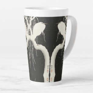 White heron bird snow winter vintage illustration latte mug