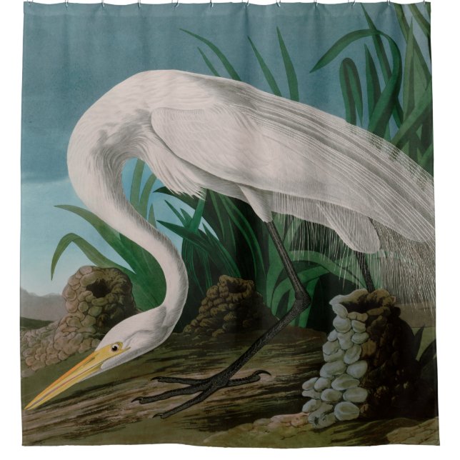 White Heron Birds of America Audubon Print Shower Curtain (Front)