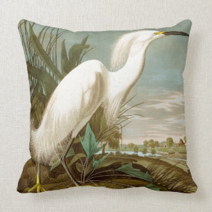 White Heron by John James Audubon Throw Pillow