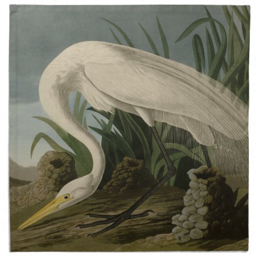 White Heron Great Egret Audubon Birds of America Cloth Napkin