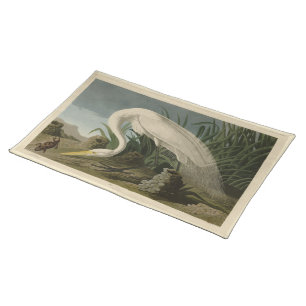 White Heron, Great Egret, Audubon Birds of America Cloth Placemat