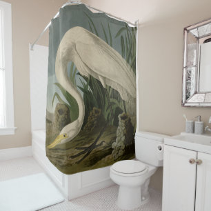 White Heron, Great Egret, Audubon Birds of America Shower Curtain