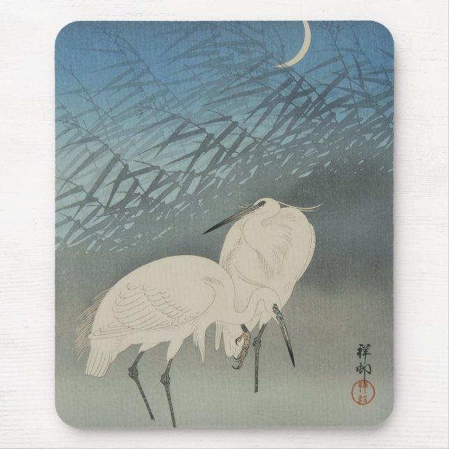 White Herons and Moon, Ohara Koson Mouse Pad (Front)