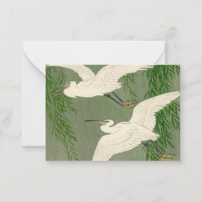 White Herons and Willow in Rain by Ohara Koson Note Card (Front)