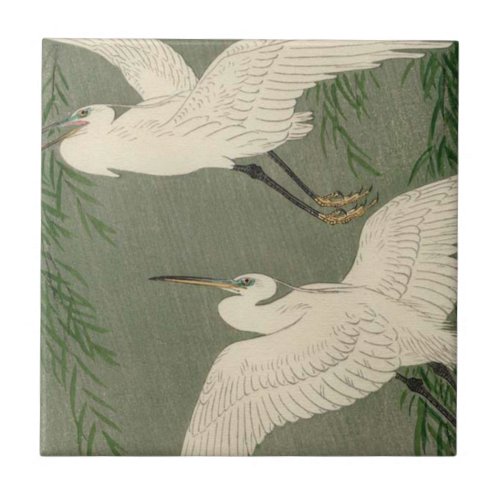 White Herons Decorative Tile