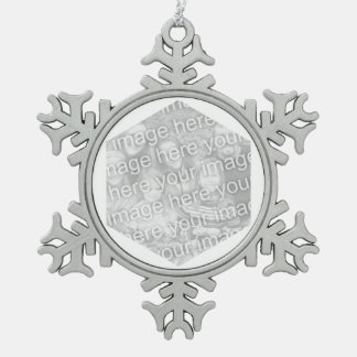 White Hexagon Photo Border Snowflake Pewter Christmas Ornament