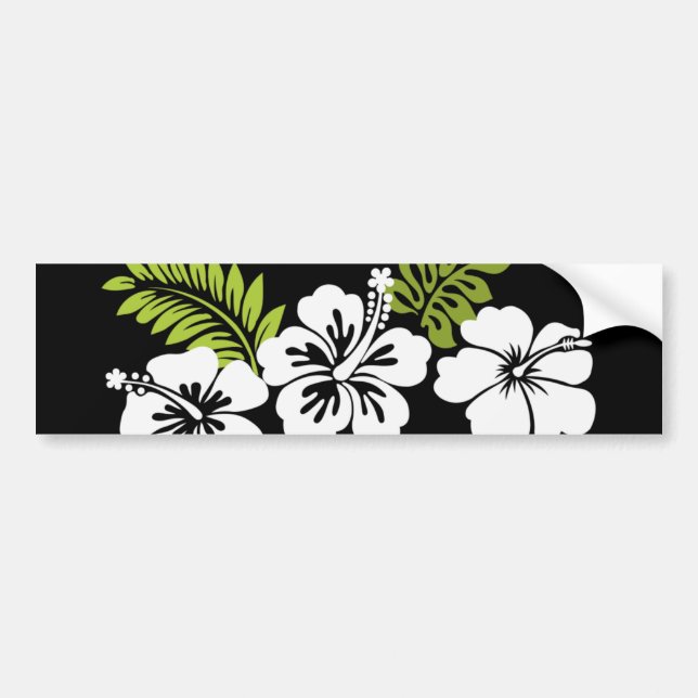 White hibiscus and leaves bumper sticker (Front)