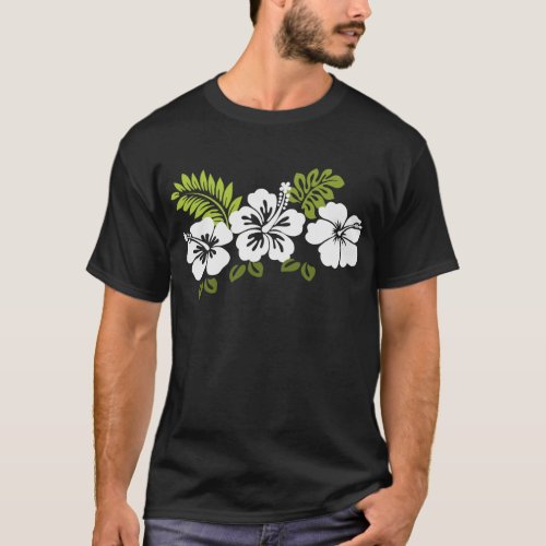 White hibiscus and leaves T_Shirt