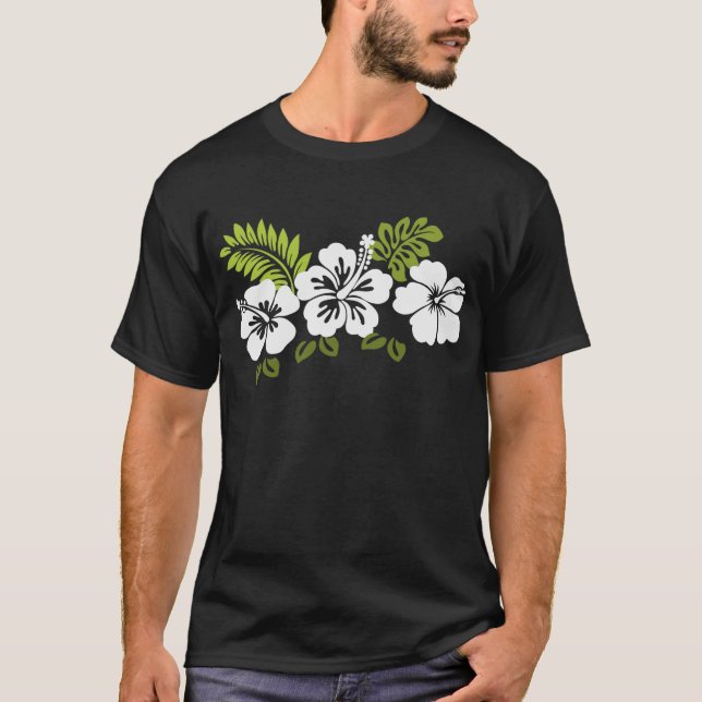 White hibiscus and leaves T-Shirt (Front)