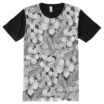 White hibiscus and palm leaves All-Over-Print shirt