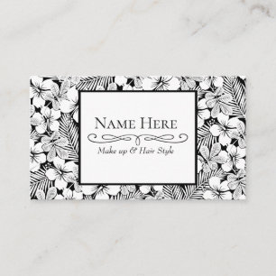 White hibiscus and palm leaves business card