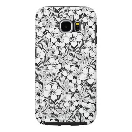 White hibiscus and palm leaves samsung galaxy s6 case