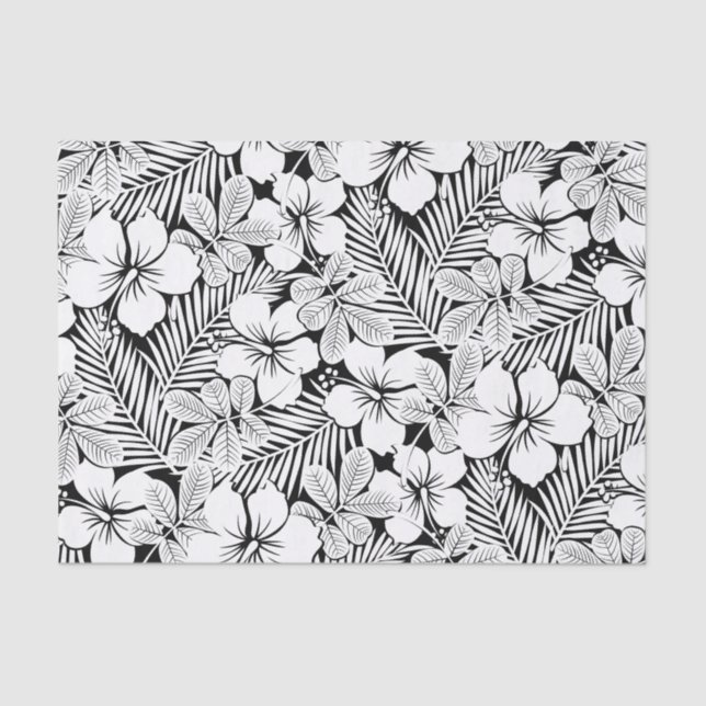 White hibiscus and palm leaves tissue paper (Front)