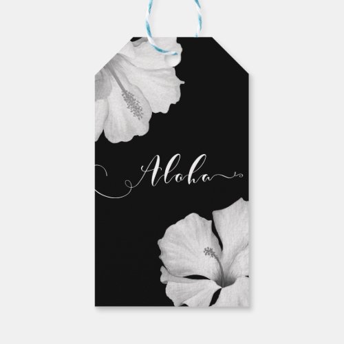 White Hibiscus Black Tropical Wedding Aloha Favor Gift Tags