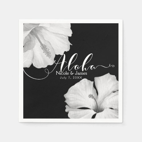 White Hibiscus Black Tropical Wedding Aloha Paper Napkins
