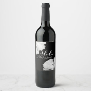 White Hibiscus Black Tropical Wedding Aloha Wine Label
