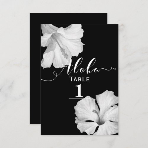 White Hibiscus Black Tropical Wedding Table Number