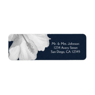 White Hibiscus Blue Tropical Wedding Aloha Label