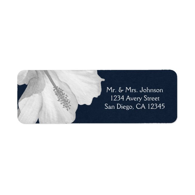 White Hibiscus Blue Tropical Wedding Aloha Label (Front)