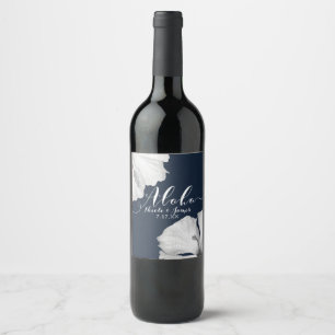 White Hibiscus Blue Tropical Wedding Aloha Wine Label