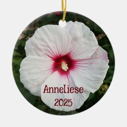 White Hibiscus Flower Photograph Ceramic Ornament