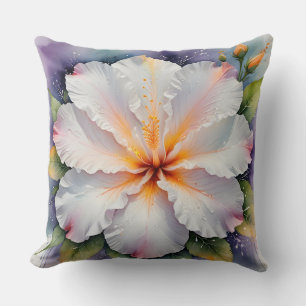 white hibiscus flower pillow