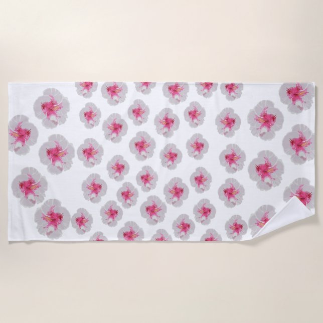 White Hibiscus flowers Beach Towel (Front)