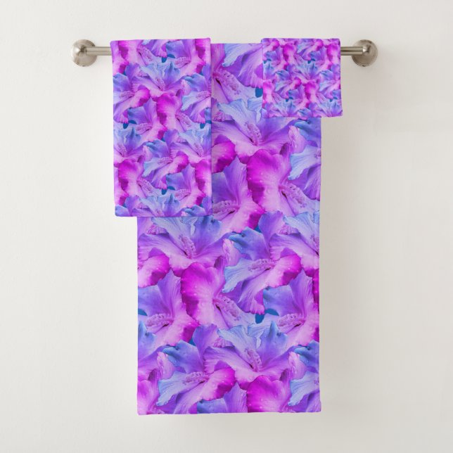 White Hibiscus Flowers Bouquet Tinted   Bath Towel Set (Insitu)