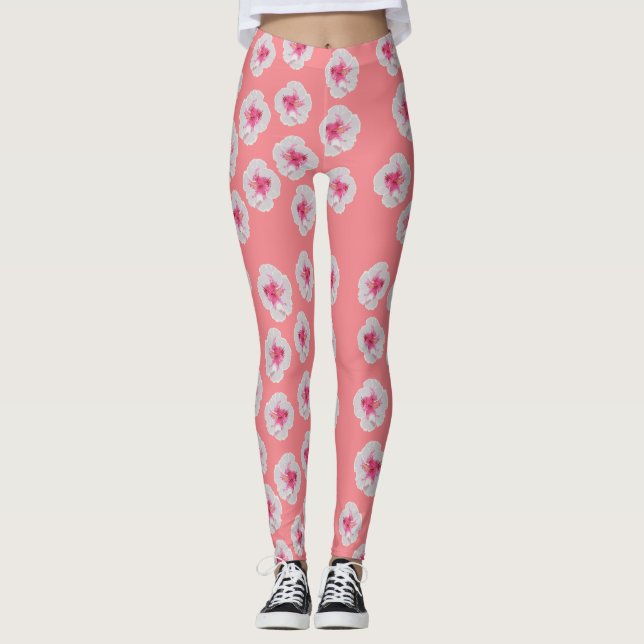 White Hibiscus Flowers Custom Leggings (Front)