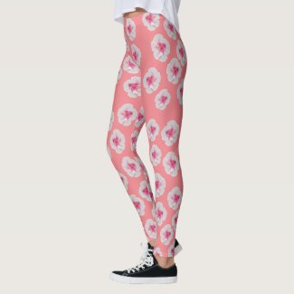 White Hibiscus Flowers Custom Leggings