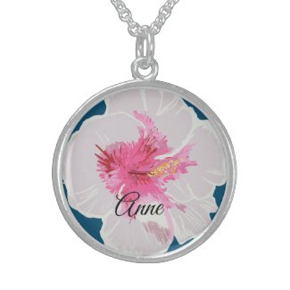White Hibiscus Flowers Custom Sterling Silver Necklace