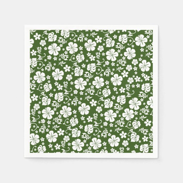 White Hibiscus on Green Tropical Chic Napkins (Front)