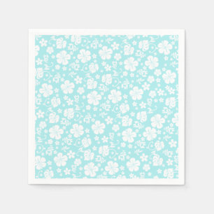 White Hibiscus on Light Aqua Tropical Chic Napkins