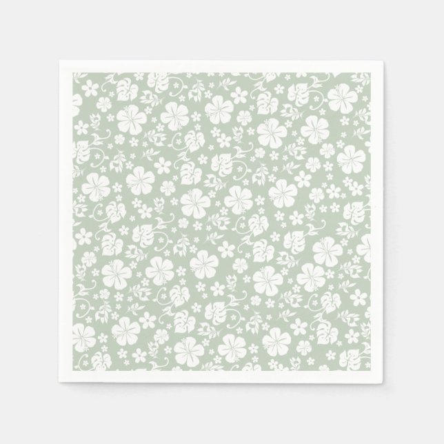 White Hibiscus on Light Jade Tropical Chic Napkins (Front)