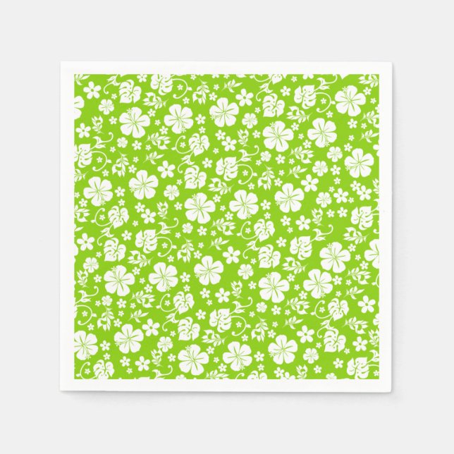White Hibiscus on Lime Green Tropical Chic Napkins (Front)