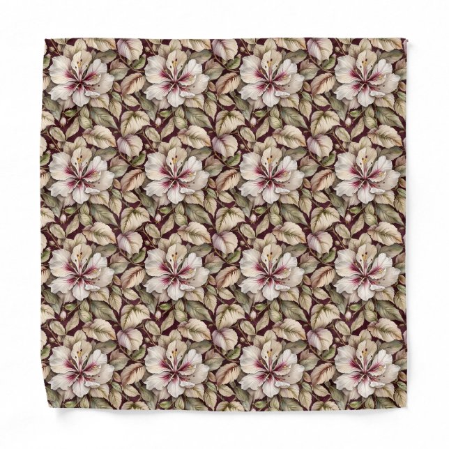 White Hibiscus on Maroon Bandana (Front)